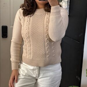 Joie 100% merino Wool cable knit Taupe Ivory Sweater. XS run big